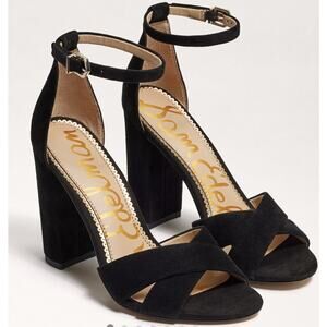 Sam Edelman Yancy Ankle Strap Sandals Black Suede Womens 11 Shoe Heels